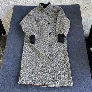 New York Girl Coat Womens Medium Gray Wool Herringbone Long Single Breasted USA